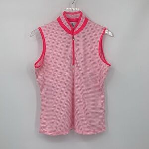 Daily Sports quarter zip top blouse shirt pink white stripe sleeveless Active M